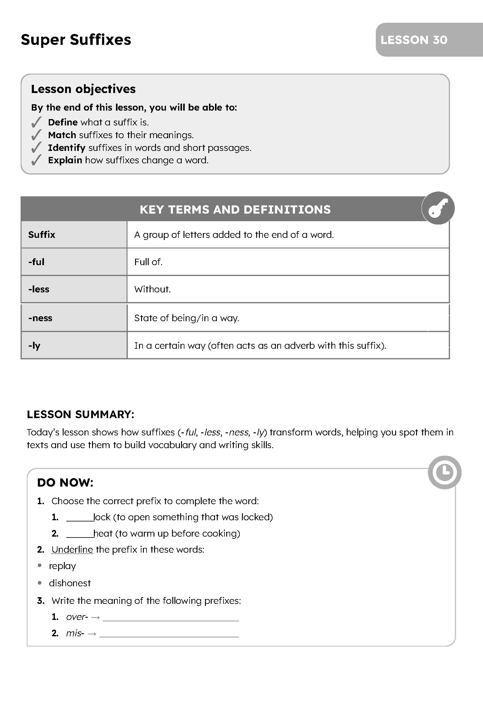 Sample English FAL learner workbook page