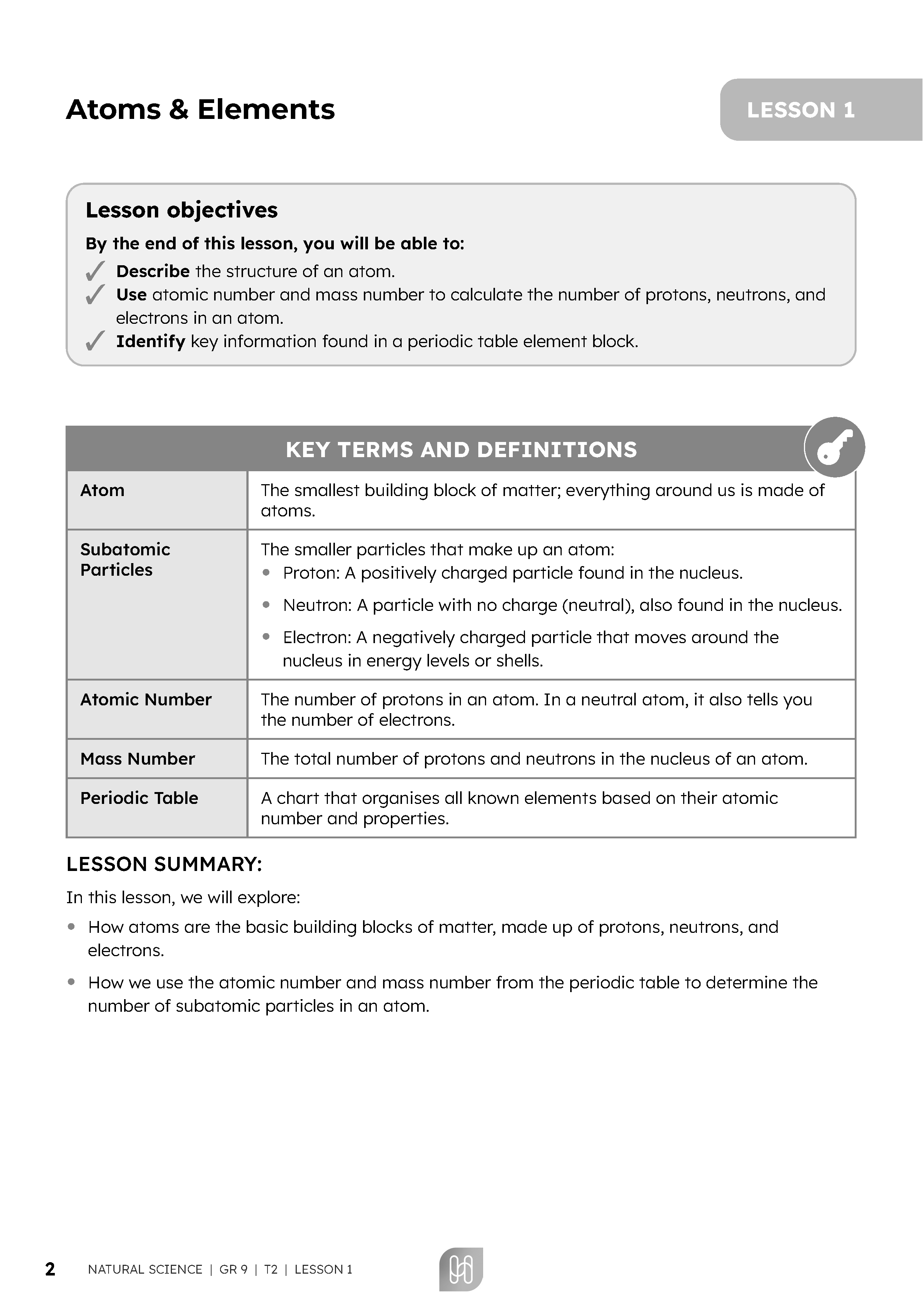 Sample Natural Sciences learner workbook page
